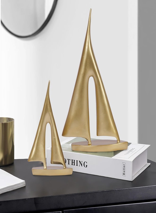 Dawbun 2 Pack Gold Sailboat Decor Boat Sculpture for Home Decor Modern Boat Statue Decorative Nautical Decoration for Living Room Bookshelf Shelf Table Office - Image 2